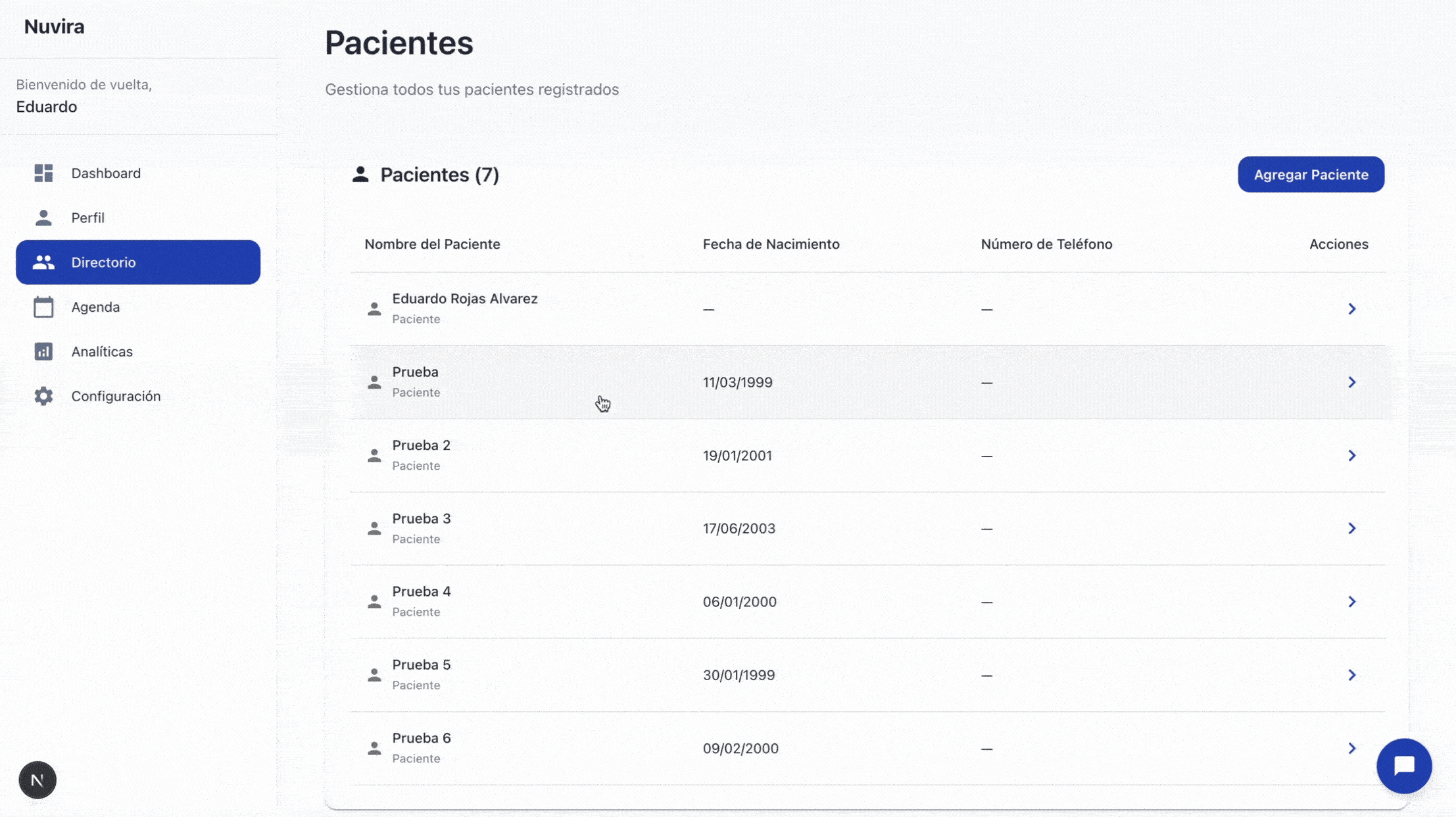 De directorio de pacientes a expediente en Nuvira
